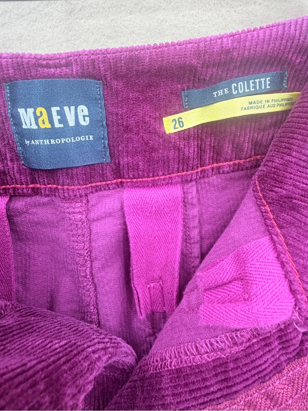 Anthropologie Maeve The Colette Wide-Leg Corduroy Crop Pants Size 26 Violet - Picture 3 of 11